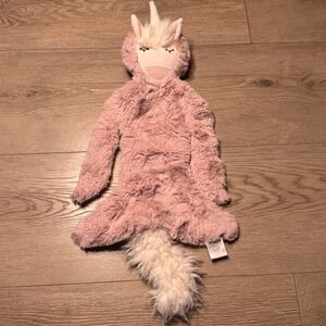 Slumberkins Unicorn Snuggler Pink White Faux Fur Emotional Lovey Flat Plush Toy